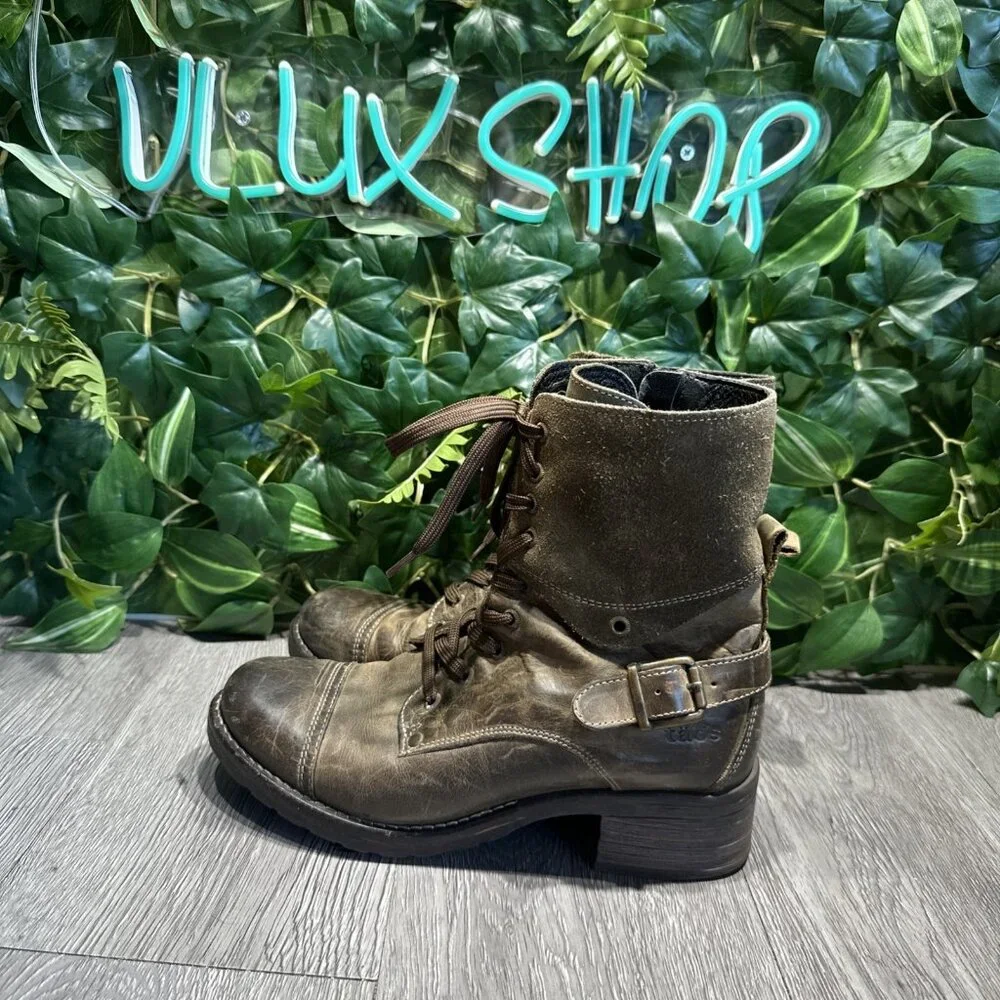 Taos Crave Gray Distressed Genuine Leather Lace Up Combat Boots Size 38 7-7.5